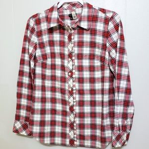 Talbots Ruffle Holiday Metallic Flannel Top